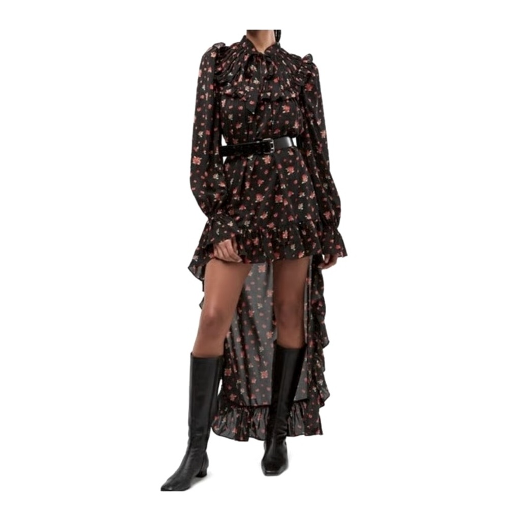 Floral Black High-Low Dress
